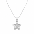 Rhodium Plated 925 Silver Reversable Double Sided Black or Clear CZ Star Pendant Necklace - STP00180