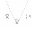 Silver 925 Rhodium Plated Ribbon Heart CZ Stud Earring and Necklace Set - STS00027 | Silver Palace Inc.