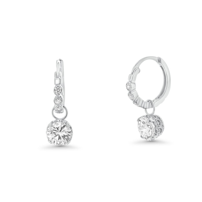 Silver 925 Rhodium Plated Round CZ Dangling Hoop Earrings - STE00580