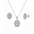 Silver 925 Rhodium Plated Round Emerald CZ Flower Stud Earring and Necklace Set - STS00296 | Silver Palace Inc.