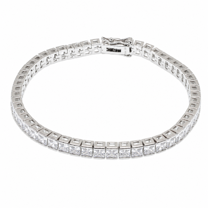 Rhodium Plated 925 Silver Square Clear CZ Bridal Tennis Bracelet - STB00094