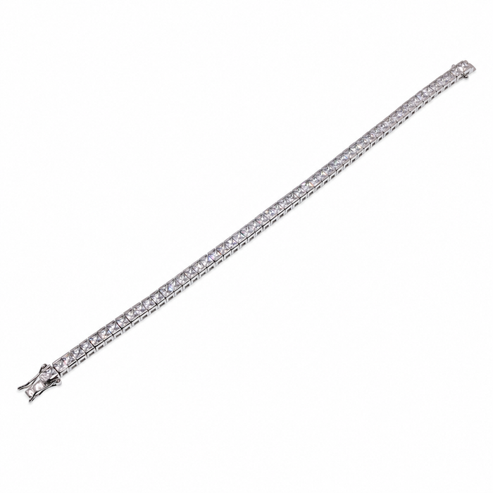 Rhodium Plated 925 Silver Square Clear CZ Bridal Tennis Bracelet - STB00094
