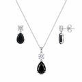 Rhodium Plated 925 Silver Teardrop Black CZ Stud Earring and Necklace Set - STS00293 | Silver Palace Inc.