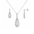 Silver 925 Rhodium Plated Teardrop Channel CZ Dangling Stud Earring and Necklace Set - STS00220 | Silver Palace Inc.