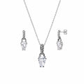 Silver 925 Rhodium Plated Teardrop CZ Dangling Stud Earring and Necklace Set - STS00353 | Silver Palace Inc.