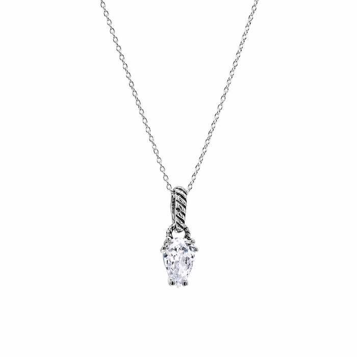 Silver 925 Rhodium Plated Teardrop CZ Dangling Stud Earring and Necklace Set - STS00353 | Silver Palace Inc.