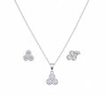 Silver 925 Rhodium Plated Trefoil CZ Stud Earring and Necklace Set - STS00013 | Silver Palace Inc.
