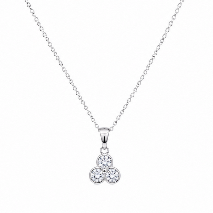 Silver 925 Rhodium Plated Trefoil CZ Stud Earring and Necklace Set - STS00013 | Silver Palace Inc.