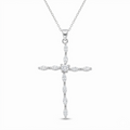 Rhodium Plated 925 Sterling Silver Almond and Heart CZ Cross Pendant Necklace - STP00441