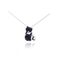 Silver 925 Rhodium Plated Clear CZ Black Kitty Pendant Necklace - STP00969 | Silver Palace Inc.