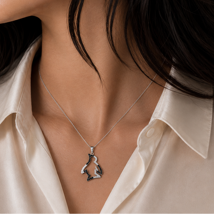 Rhodium Plated 925 Sterling Silver Black and White CZ Penguin Pendant Necklace - STP00968