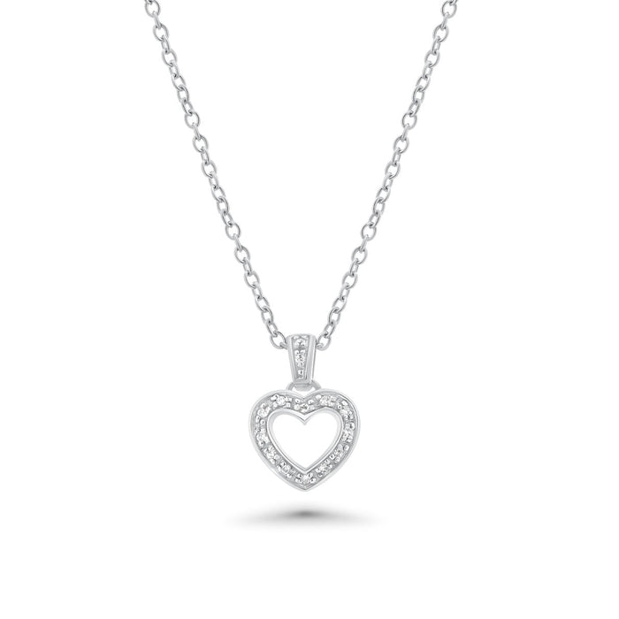 Rhodium Plated 925 Sterling Silver Classic CZ Heart Pendant Necklace - STP00098