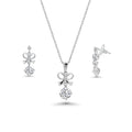 Rhodium Plated 925 Sterling Silver Clear Bow CZ Hanging Earring and Necklace Set - BGS00229 | Silver Palace Inc.