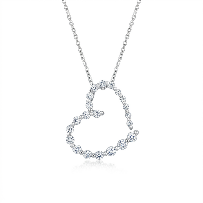 Rhodium Plated 925 Sterling Silver Clear CZ Ascending Heart Pendant Necklace - STP00665