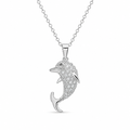 Rhodium Plated 925 Sterling Silver Clear CZ Dolphin Pendant Necklace - BGP00329