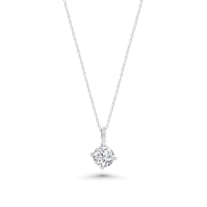 Silver 925 Rhodium Plated Clear Round CZ Dangling Stud Earring and Necklace Set - BGS00241 | Silver Palace Inc.
