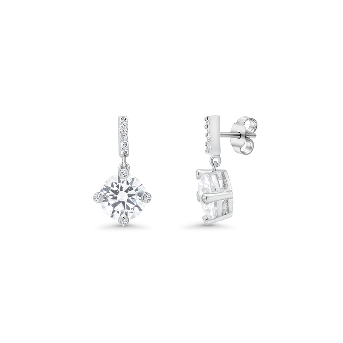 Silver 925 Rhodium Plated Clear Round CZ Dangling Stud Earring and Necklace Set - BGS00241 | Silver Palace Inc.