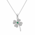 Rhodium Plated 925 Sterling Silver Clover with Green CZ Pendant Necklace - STP00235-GREEN