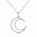 Rhodium Plated 925 Sterling Silver CZ Crescent Moon Pendant Necklace - STP00172