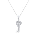 Rhodium Plated 925 Sterling Silver CZ Crown Key Pendant Necklace - STP00122