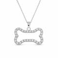Rhodium Plated 925 Sterling Silver CZ Dog Bone Outline Pendant Necklace - STP00512