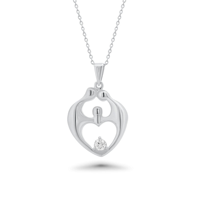 Rhodium Plated 925 Sterling Silver CZ Family Pendant Necklace - STP00131