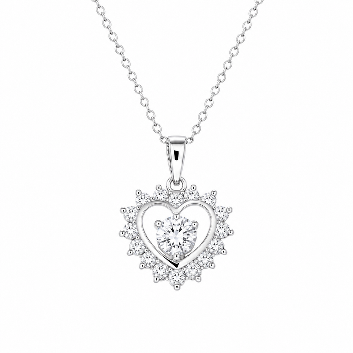 Rhodium Plated 925 Sterling Silver CZ Heart Pendant Necklace - BGP00465