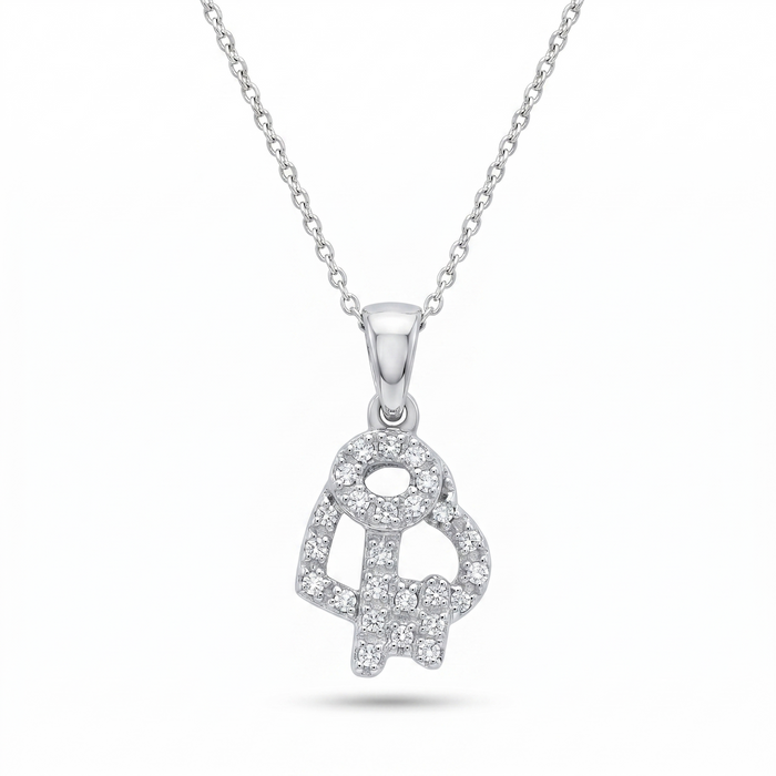 Rhodium Plated 925 Sterling Silver CZ Heart and Pendant Necklace - STP00010