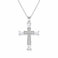 Rhodium Plated 925 Sterling Silver CZ Inlay Cross Pendant Necklace - STP00448