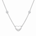 Rhodium Plated 925 Sterling Silver CZ and Puffed Heart Pendant Necklace - STP00326