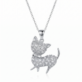 Rhodium Plated 925 Sterling Silver CZ Sassy Cat Pendant Necklace - STP00918