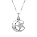 Rhodium Plated 925 Sterling Silver CZ Star and Crescent Moon Pendant Necklace - STP00387 STP00500