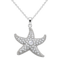 Rhodium Plated 925 Sterling Silver CZ Starfish Pendant Necklace - STP00186