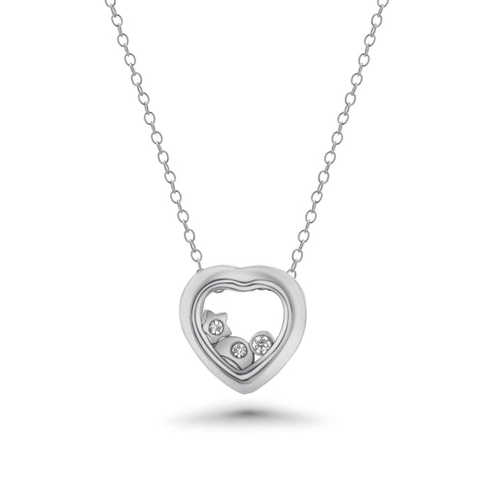 Rhodium Plated 925 Sterling Silver Floating CZ Heart Lcket Pendant Necklace - STP00059