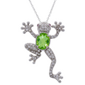 Rhodium Plated 925 Sterling Silver Green CZ Frog Pendant Necklace - STP00762