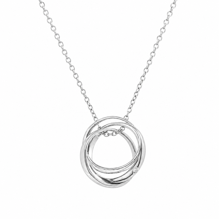 Rhodium Plated 925 Sterling Silver Interlocking CZ Rings Pendant Necklace - STP00348
