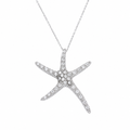 Rhodium Plated 925 Sterling Silver Large CZ Starfish Pendant Necklace - STP00886