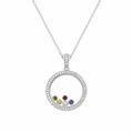 Rhodium Plated 925 Sterling Silver Multi Colored CZ Floating Charm Pendant Necklace - STP00763