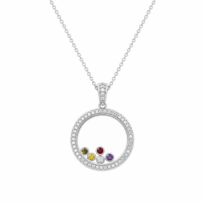 Rhodium Plated 925 Sterling Silver Multi Colored CZ Floating Charm Pendant Necklace - STP00763