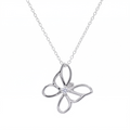 Rhodium Plated 925 Sterling Silver Open Butterfly CZ Pendant Necklace - STP00406
