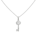 Rhodium Plated 925 Sterling Silver Open Key CZ Necklace - BGP00434