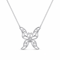 Rhodium Plated 925 Sterling Silver Ornate Butterfly Pendant Necklace - STP00713