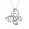 Rhodium Plated 925 Sterling Silver Ornate CZ Butterfly Pendant Necklace - STP00954