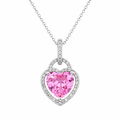 Rhodium Plated 925 Sterling Silver Pave CZ Pink Heart Pendant Necklace - STP00269