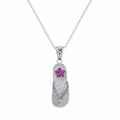 Rhodium Plated 925 Sterling Silver Pink CZ Flip Flop Sandal Pendant Necklace - STP00366