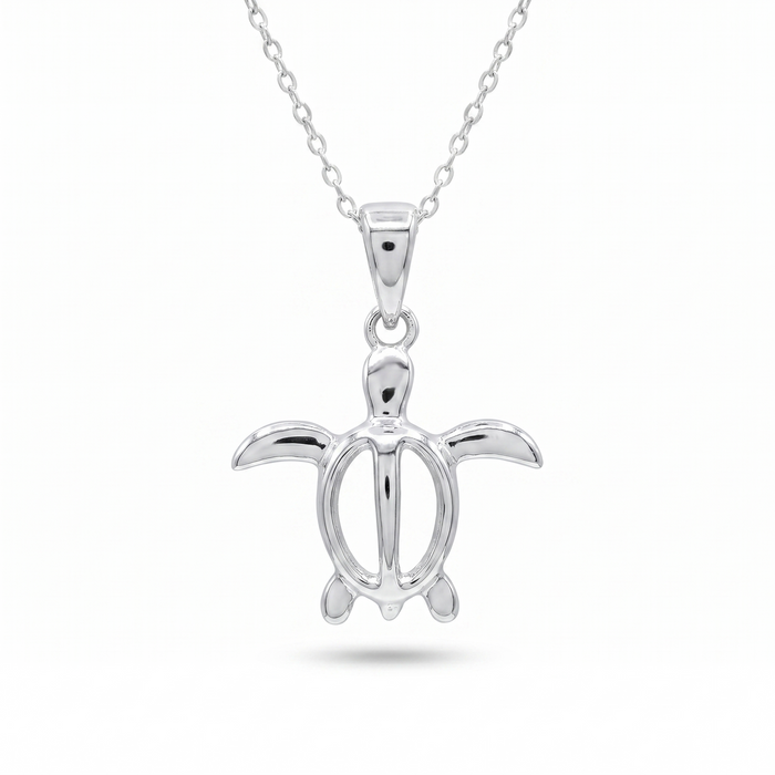 Rhodium Plated 925 Sterling Silver Plain Turtle Necklace - BGP00533