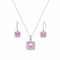 Silver 925 Rhodium Plated Princess Cut CZ Dangle Earring and Necklace Set - STS00135 | Silver Palace Inc.