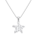 Rhodium Plated 925 Sterling Silver Warped CZ Starfish Pendant Necklace - STP00946