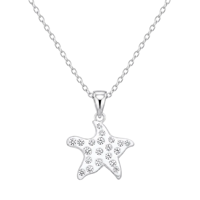 Rhodium Plated 925 Sterling Silver Warped CZ Starfish Pendant Necklace - STP00946