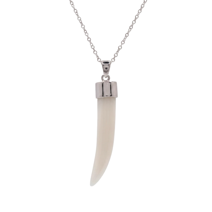 Rhodium Plated 925 Sterling Silver White Tusk Pendant Necklace - STP00975